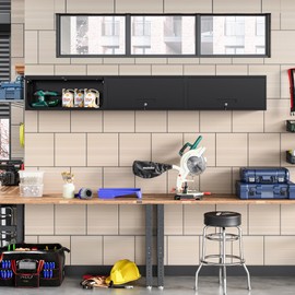 Anxxsu Metal Wall Storage Cabinet with Up-flip Door, Wall-Mounted Storage Cabinet for Garage, Warehouse, Home, Office, Assembly Required (Black, One Cabinet)