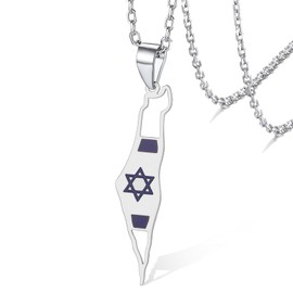 VASSAGO Israel Palestine Map Necklace for Women Men Stainless Steel Star of David Necklace Israel Palestine Necklace Hexagram Stomach David Jewish Jewellery, Unit size, Stainless Steel, No Gemstone