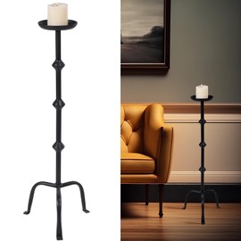 Mumufy 1 Pcs Metal Candlestick Floor Pillar Candleholder Elegant Black Tall Candleholder Metal Candelabra Candlesticks Holder for Formal Events Wedding Church Holiday Decor (32 Inch)