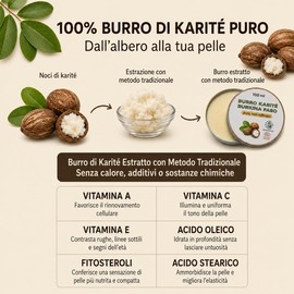 Burro di Karité del Burkina Faso(100ml), puro non raffinato, certificato Ecocert. Idrata e rigenera la pelle. Prodotto equo solidale