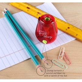 Bostitch Office Pencil Sharpener Twist-N-Sharp Colored Manual Small Pencil Sharpeners Hand Held, 3 Pack, Covered, Lime Green, Blue and Red Color Portable Handheld Sharpeners with Cover, PS1-ADJ-X3