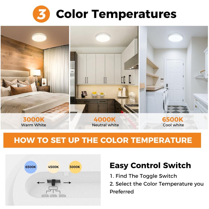 slochi Bathroom Light, 3000K/4000K/6500K 3 Color Temperature, Waterproof IP54, Small,