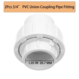 YSIL 3/4" PVC Union Coupling Pipe Fitting (Socket x Socket) Furniture Grade Schedule 40 PVC Slip Union PVC Adapter with EPDM O-Ring for irrigation,sprinkler systems,White 2 Pack