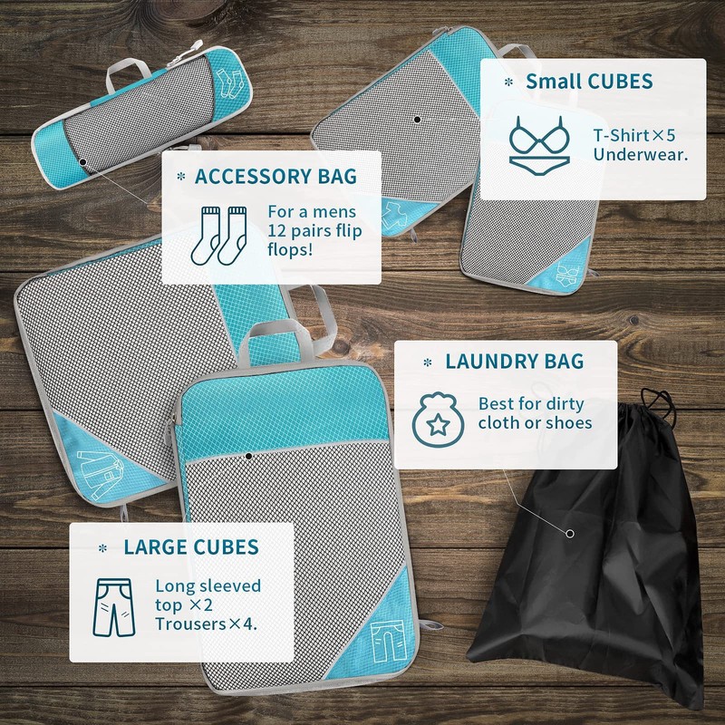 Apexillio Compression Packing Cubes 6 Pcs, Travel Luggage Organizer Accessories