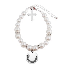 KUIYAI Pearl Baptism Bracelet Gift First Communion Bracelet Christening Gift Religious Gift Baptized In Christ Gift God Gift (GpearlBr)