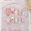 30Pcs Flower Press on Nails Medium Almond French Tip Fake