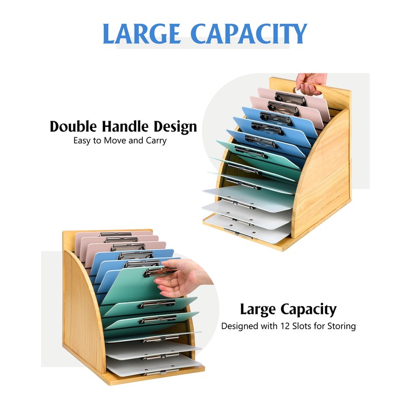 HULISEN Clipboard Holder, Wooden Clipboard Organizer with Raised Side Panel,