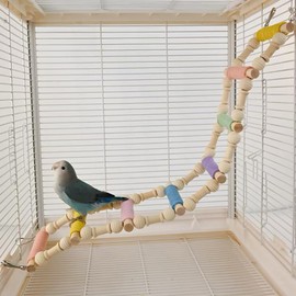 Nopikku 8-Step Large Hanging Bird Ladder for Cage Climbing & Play — Colorful Rope & Natural Wood Perch for Parakeets Cockatiels Conures Budgies (19.7" x 3.9")