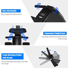 GYMAX Magnetic Rowing Machine, Foldable Rower with Digital Monitor & 10 Level Adjustable Resistance, Quiet Operated Fitness Rower for Home/Office/Apartment (Black)