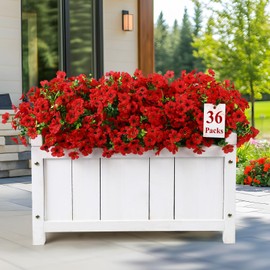 Alupssuc 36 Bundles Artificial Flowers for Outdoors Decoration, UV Resistant Silk Violet with Leaf Grass and Eucalyptus Fake Plants for Outside Indoor Yard Home Patio Porch Decor, Red