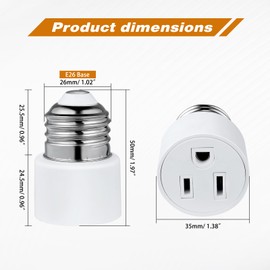 3 Prong Light Socket to Outlet Adapter, E26/E27 Screw in Light Bulb to Plug Adapter, Polarized Light Socket Converter for Porch Light, Garage Light, Camera and Light Strings(3,White)