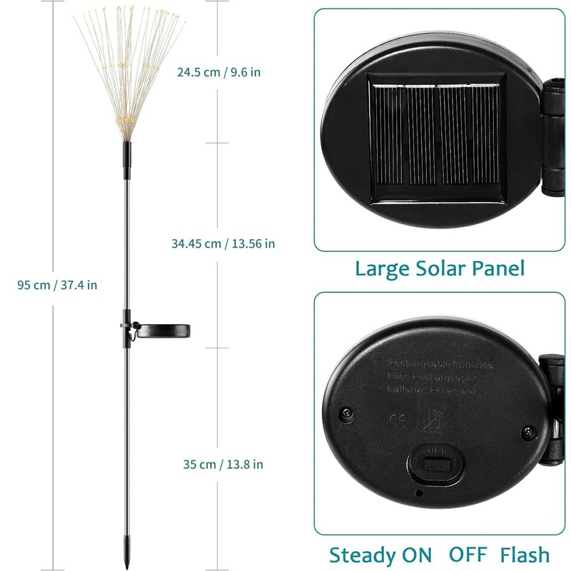JJGoo Outdoor Solar Lights Firework, 2 Pack 120 LEDs Waterproof