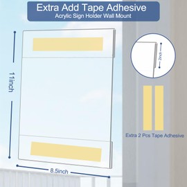 Acrylic Sign Holder 8.5 x 11 Wall Mount, Clear Plastic Paper Sign Display with Tape, No Drilling Acrylic Wall Frame for Office, Home, Store, Restaurant (3 Pack)