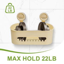 suntree Suction Cup Shower Caddy - Strong Hold, Holds 22lb, No Drill Needed, Waterproof Bathroom Shelf Organizer for Shampoo Bottles, Cream White