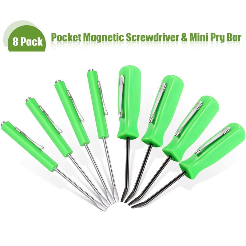 Zhehao 8 Pieces Green Pocket Magnetic Screwdriver Mini Pocket Pry