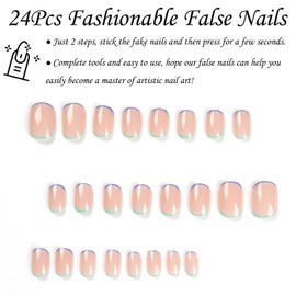French False Nails Short, 24Pcs Nude French Press on Nails, White French Fake Nails, Full Cover Stick on Nails for Women Girls Nails Art