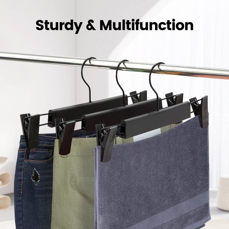 Guhmctt 10 Pack Pants Hangers with Adjustable Non-Slip Clips Anti-Rust