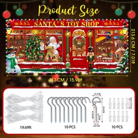 Tatuo 16x7ft Christmas Store Photo Backdrop with LED Light Santa's Shop Banner Santa Store Background Xmas Toy Store Decoration Christmas Photography for Christmas Xmas Party Holiday Supplies