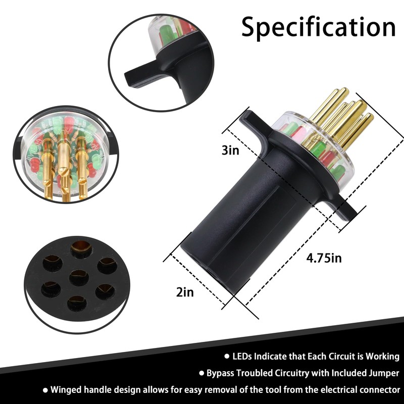TOVOP auto #7865L 7-Way Round Pin Tractor Plug Tester Trailer