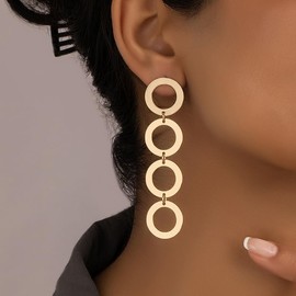 DIAMANTIO 18K Gold Plated, Modern Geometric Circle Drop Earrings for Women – Bold Gold-Tone Statement Dangle Earrings – Lightweight Fashion Jewelry for Parties, Work & Everyday Style