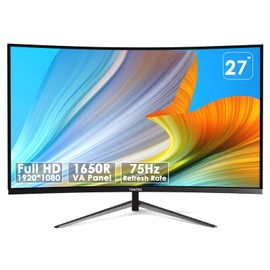 TONTRU 27-inch FHD(1920 x 1080) Monitor Curved, VA Panel, 75Hz, HDMI/VGA, Low Blue Light, Flicker-Free, 3-Side Frameless, VESA Mount, Slim Metal Stand, for Home Office Use, Black