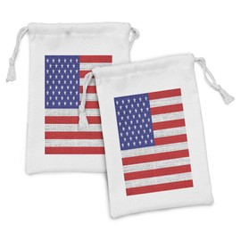 Ambesonne USA Fabric Pouch Set of 2, Fourth of July Independence Day Burlap Looking Retro Vintage Country Pastel Color, Small Drawstring Bag for Toiletries Masks and Favors, 9" x 6", Blue Red White