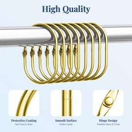 Bathway Shower Curtain Rings Gold Shower Curtain Hooks Anti-Drop Shower Rings for Curtain, Metal Shower Curtain Rings Rust Proof, Shower Hooks for Shower Curtain Rod, 12 Pcs Gold Curtain Rings