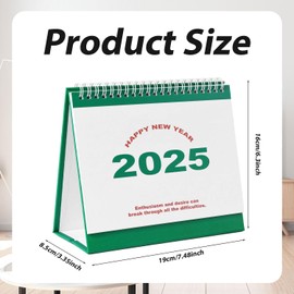 Desktop Calendar 2025, Runs From Oct 2024 Until December 2025 Thick Paper Standing Flip Calendar Monthly Desk Top Calendar with Twin Wire Binding for Home Office School (Green)