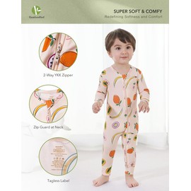 BambooBud Pajamas for Baby Unisex Sleepers Newborn Infant Footed Zipper Viscose from Bamboo Rompers, Tropical Fruit, 12-18 Months