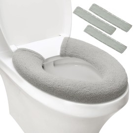 Guojanfon Bathroom Soft Thicker Warmer Stretchable Washable Cloth Toilet Seat Cover Pads (Gray/3pcs)