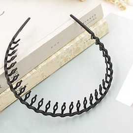 Teppylony 2 Pcs Women's Lady Black Elastic Plastic Hairband Wavy Tooth Hair Comb Headbands Hair Hoop Men Hair Accessory