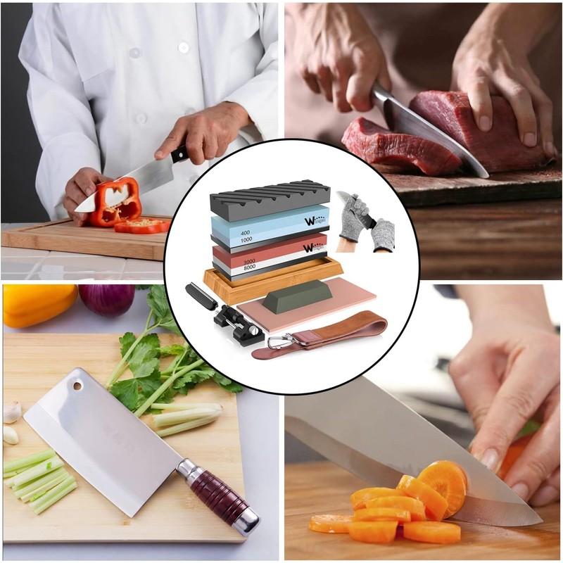 Knife Sharpening Stone Kit – 400/1000 3000/8000 Grit Wet Kitchen