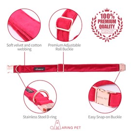 ARING PET Red Dog Collar and Lead, Velvet Collar and Leash Set, Comfortable Collar and Lead with Adjustable Metal Buckle for Boys&Girls Dogs, Medium