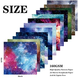 Scrapbook Paper 6x6 Inch -12 Designs 24 Sheets Space Starry Sky Themed Origami Collage Paper for Scrapbooking Card Making Junk Journal Decoration
