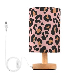 Bseiialft Pink Leopard Animal Cheetah Bedside Table Lamp Nightstand Lamp with Wood Base Night Light Linen Fabric Shade for Bedroom Living Room Nursery Office Desk