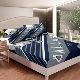 Erosebridal 2Pcs American Football Bed Sheets, Bedding Set Twin Size, Sports Sheets, White Navy Blue Striped Fitted Sheet Bedroom Decor for Men Husband Boyfriend Teenage Boys (Dallas)