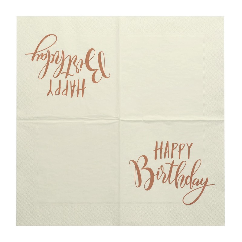 20 Napkins Happy Birthday 33 x 33 cm (Cream/Copper)