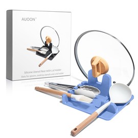 AUOON Silicone Utensil Rest and Pot lid holder with Drip Pad for Multiple Utensils,Dishwasher Safe,Heat-Resistant,Spoon Rest for Stove Top,Kitchen Utensil Holder for Spoons,Ladle,Tong & More