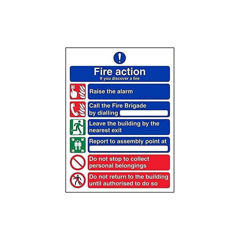 V Safety General Fire Action 6 Message Sign - Portrait