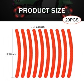 Ferianl 20PCS Car Wheel Reflective Decorative Strip, Night Reflective Safety Sticker, Waterproof Anti-Scratch Auto Protective Strip, Universal for Bicycle, Cars, Trucks, Motorcycle (Red)