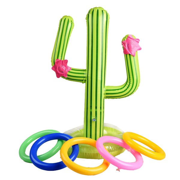 Berolle 5 PCS Inflatable Cactus Ring Toss Game Set with Inflatable Cactus Color Inflatable Rings for Party Decoration Pool Toys