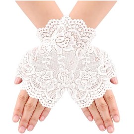 Women Short Lace Gloves, Elegant Fingerless Floral Bridal Gloves, Sun Protection Wrist Gloves, Vintage Opera Gloves 1930s Gloves for Women Ladies and Girls Evening Wedding Tea Party Prom Cosplay