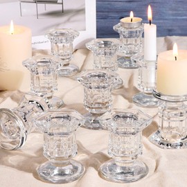 Lanttu Candlestick Holders Bulk, 12 Pcs Glass Candle Holders Set Clear, Crystal Taper Candle Holder for Wedding, Table Centerpiece, Home Decoration