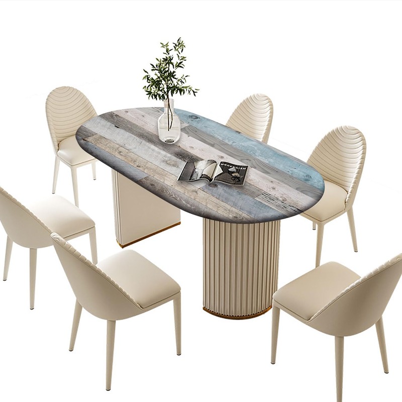 Rustic Board Oval Fitted Tablecloths, Farmhouse Wood Texture Elastic Edged