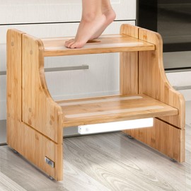 NIFTAKE Kids Step Stool, 250lb Capacity - Sturdy, Safe and Durable, Toddler Step Stool for Toddlers, Bamboo Toddler Stool, Potty Training, Kitchen Wooden Stepping Stool with Auto Light (Natural)