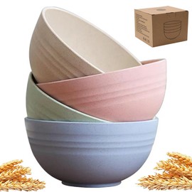 Lchkrep Unbreakable Cereal Bowls 24 oz, Reusable Wheat Straw Bowl Pack of 4 - Dishwasher and Microwave Safe, BPA-Free for Snacks, Dining, Camping, RV, Dorm