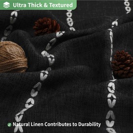 eachope eachope No Hook Long Shower Curtain Set with Snap-in Fabric Liner,Linen Textured Thick Striped Fabric with Tassels,Boho Farmhouse Rustic Luxury Bathroom Curtain,Water-Repellent,Black,71x80