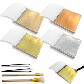 200 Pcs Imitation Gold Leaf Sheet Kit Multipurpose Gold Leaf Papers,with 2 Wool Pens and 2 Plastic Tweezers for Art,Craft Proejcts, Home Improvement, Nail Art(K Gold,Rose Gold,Champagne Gold,Silver)