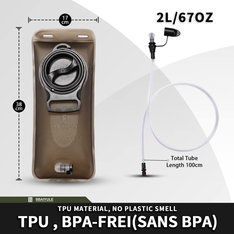 BBAIYULE® Hydration Bladder 2 L, BPA Free, Material Reinforced, Leak-Proof