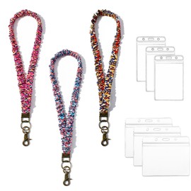 GIYAWA 3 Pcs Scrunchie Lanyards for ID Badges and Keys, Floral Stretchy Lanyard for Teachers Nurses, Cute Boho Retractable Neck Keychain with 6 Waterproof ID Holders (3 Horizontal & 3 Vertical)